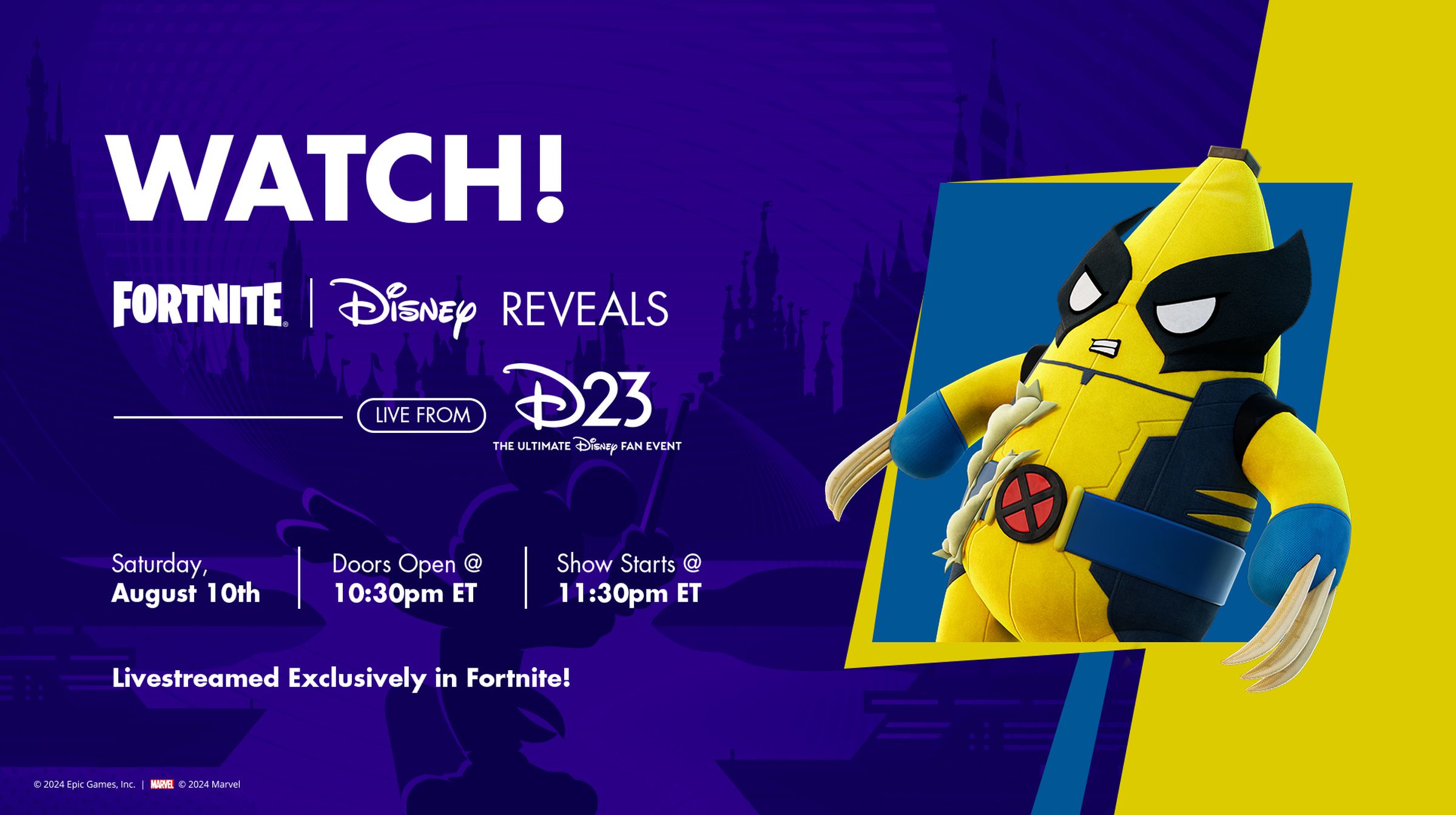 A promotional image for Epic Games and Disney’s Fortnite reveal island for D23.