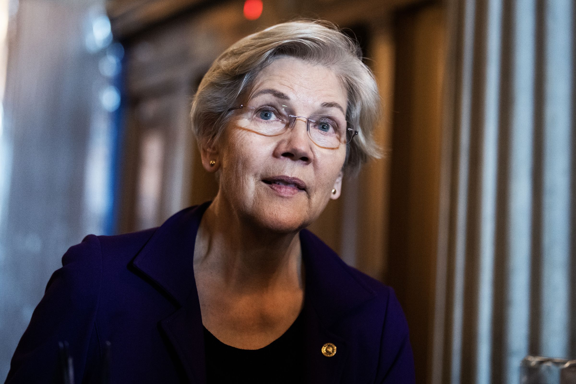 A candid photo of Elizabeth Warren’s face.