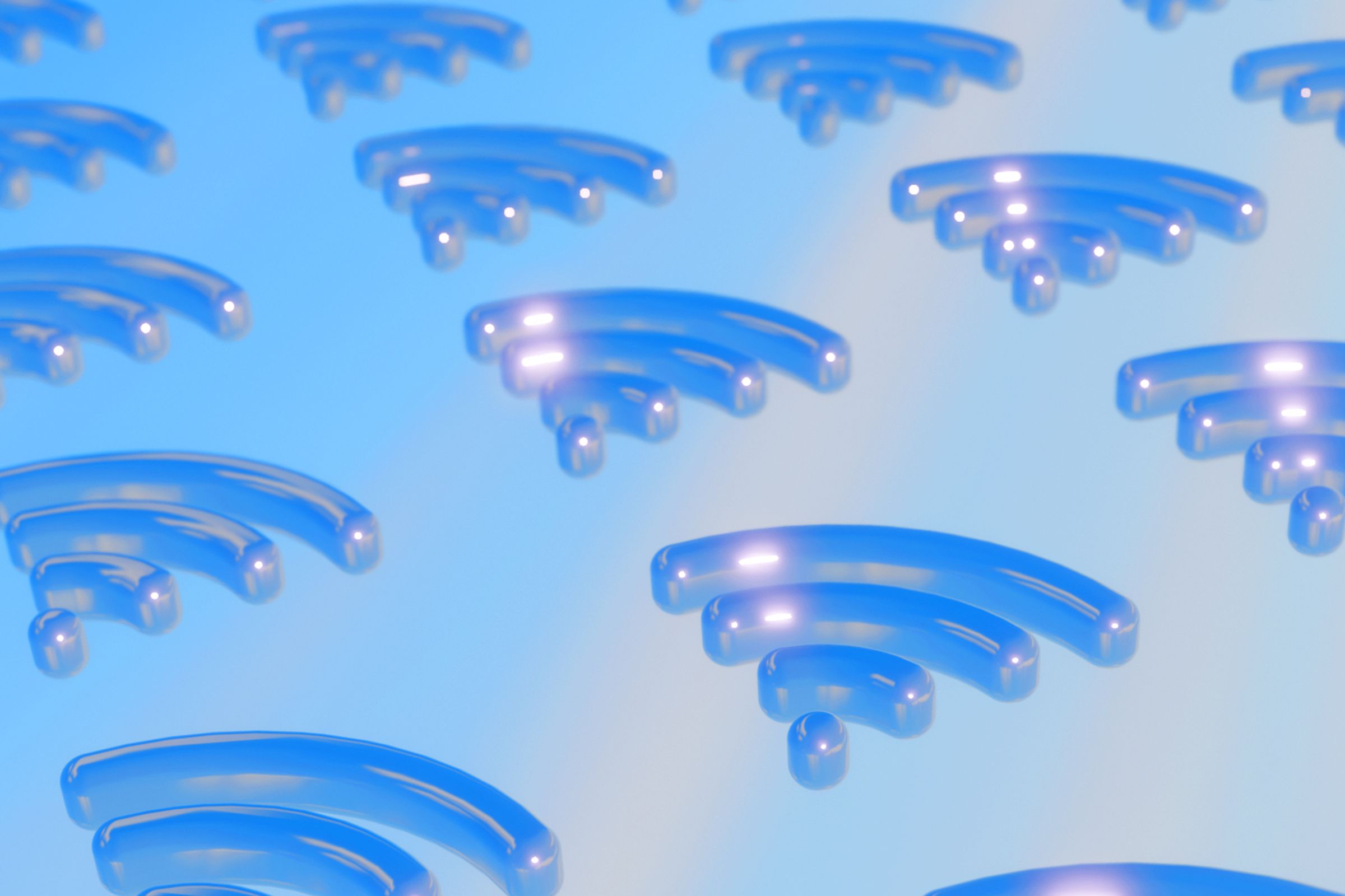 3D Wi-Fi symbols on a sky blue background.