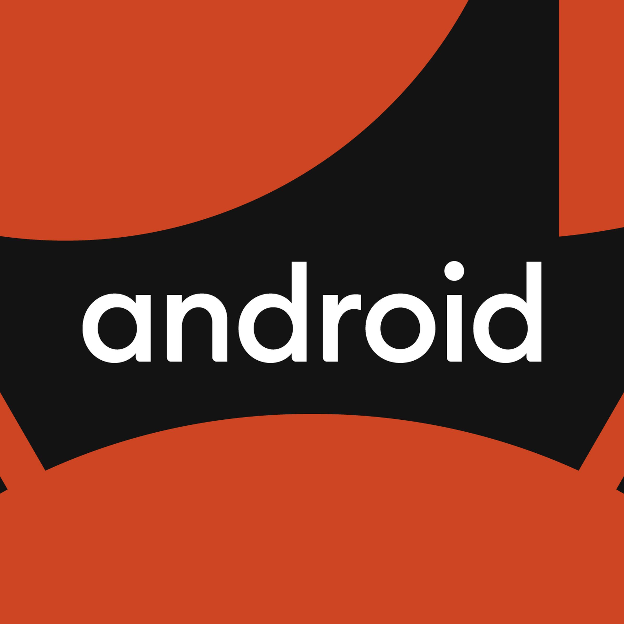 The Android logo on a black backdrop, surrounded by red shapes that resemble the Android mascot.