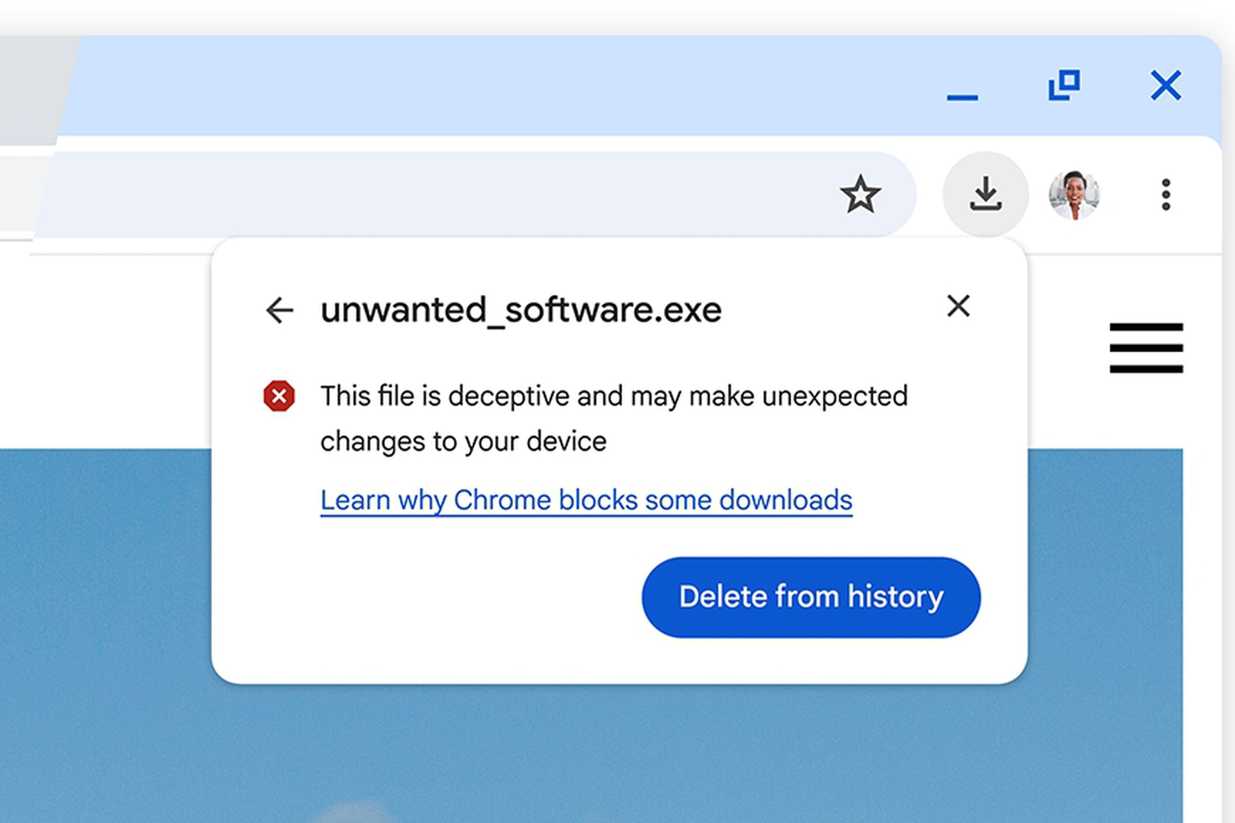 Chrome downlload warning for a blocked file saying “This file is deceptive and may make unexpected changes to your device.”