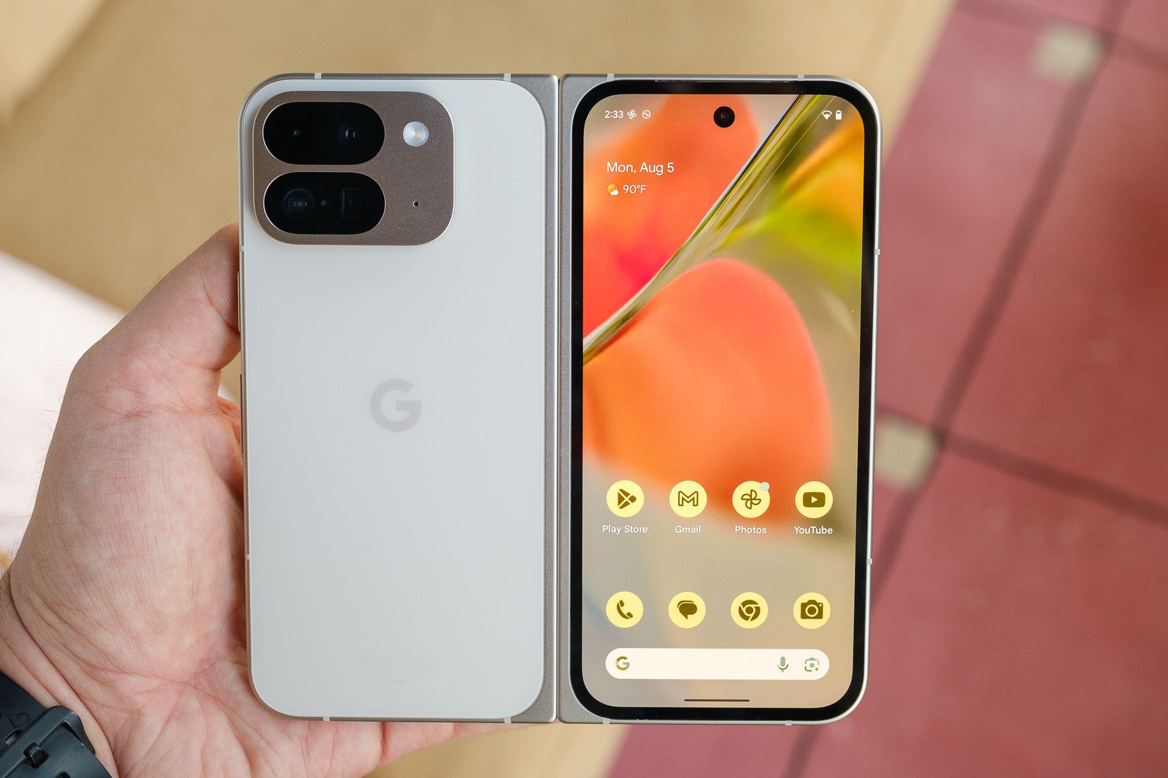 A hands-on photo of Google’s Pixel 9 Pro Fold.