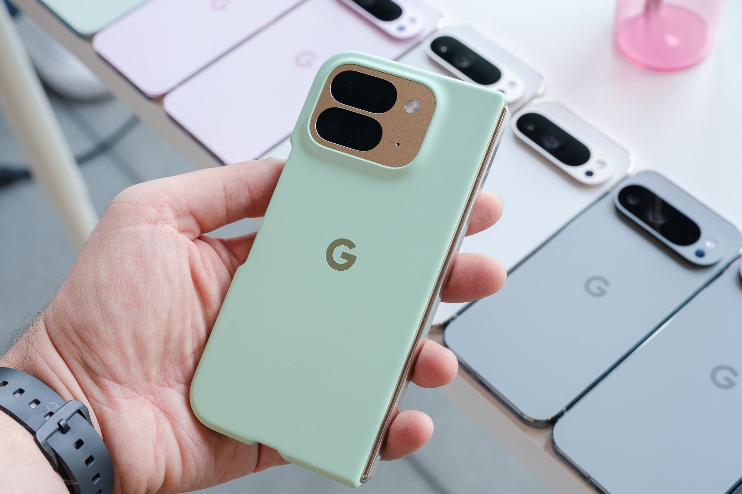 A hands-on photo of Google’s Pixel 9 Pro Fold.