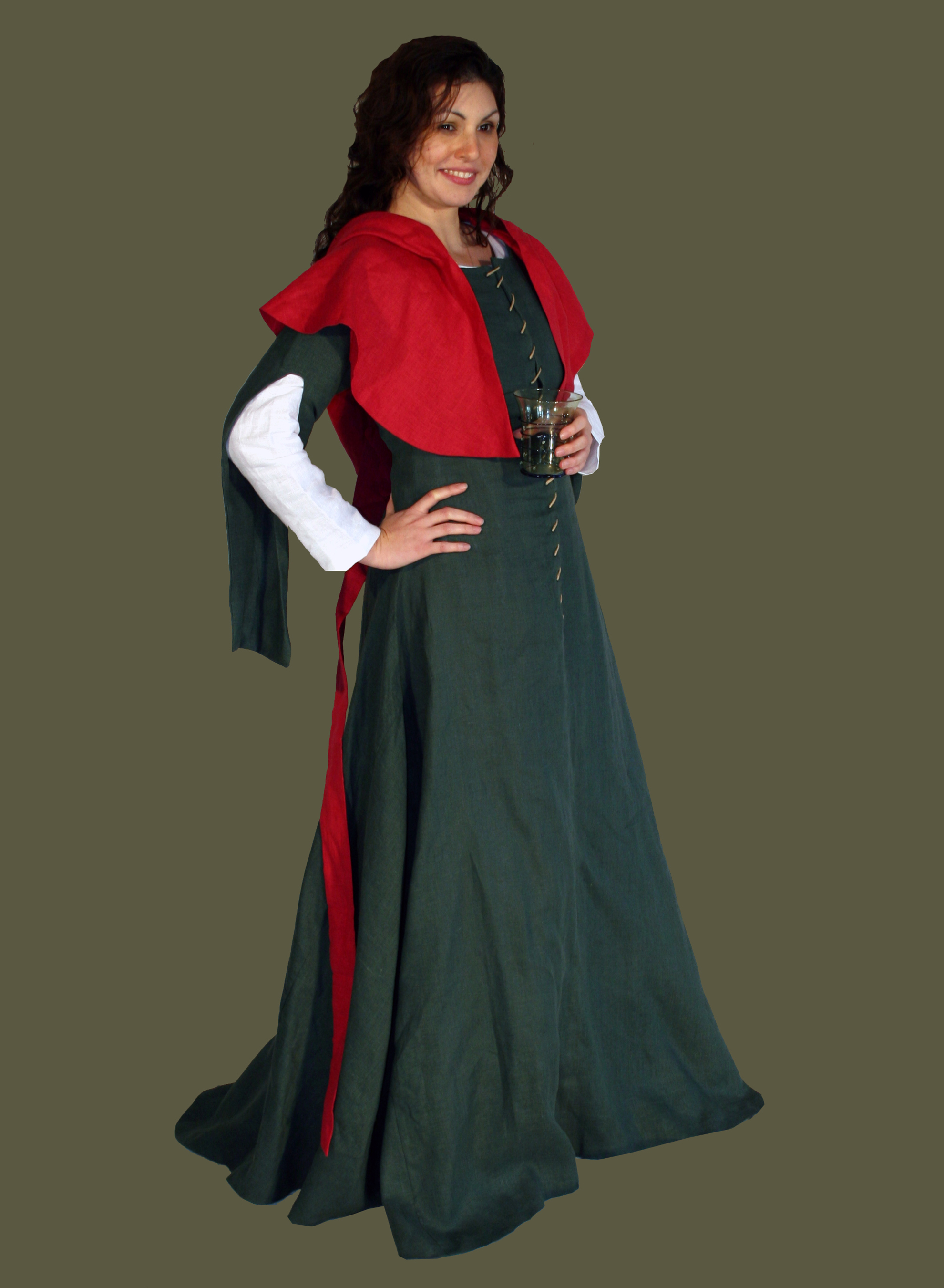 gown_DarkGreenLinen_hood_Red