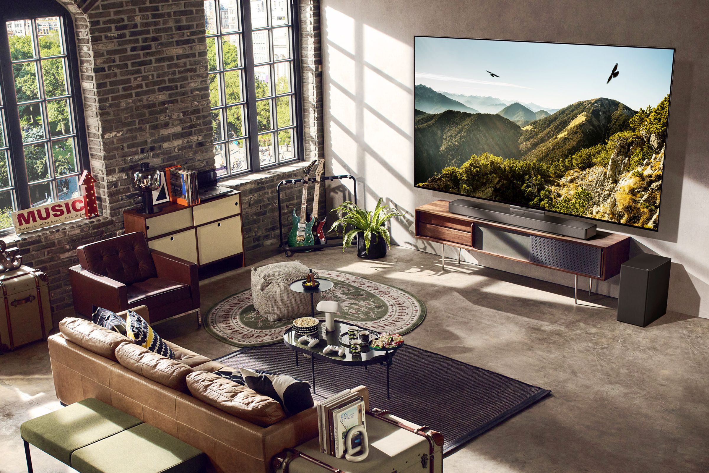 LG’s C3&nbsp;OLED TV turned on in a spacious living room.