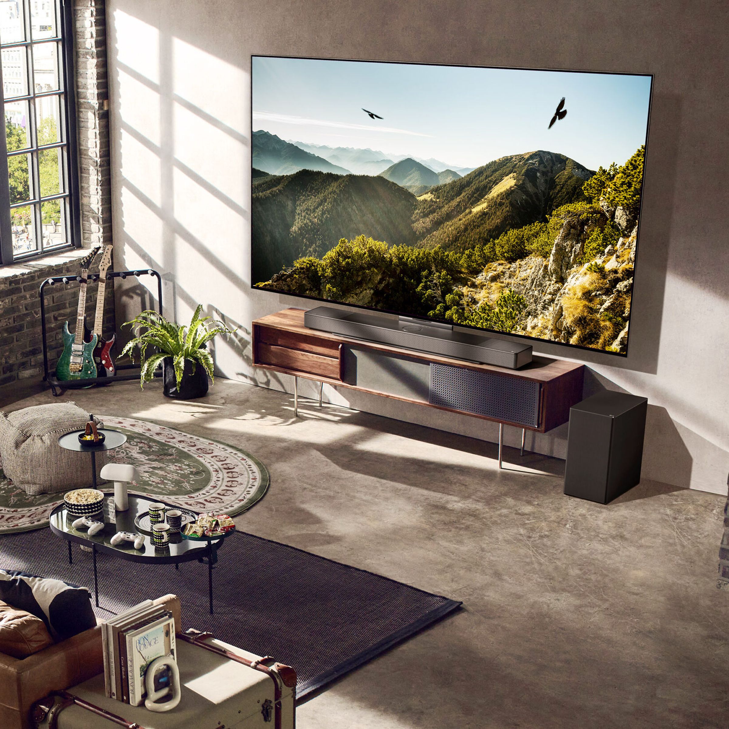 LG’s C3&nbsp;OLED TV turned on in a spacious living room.