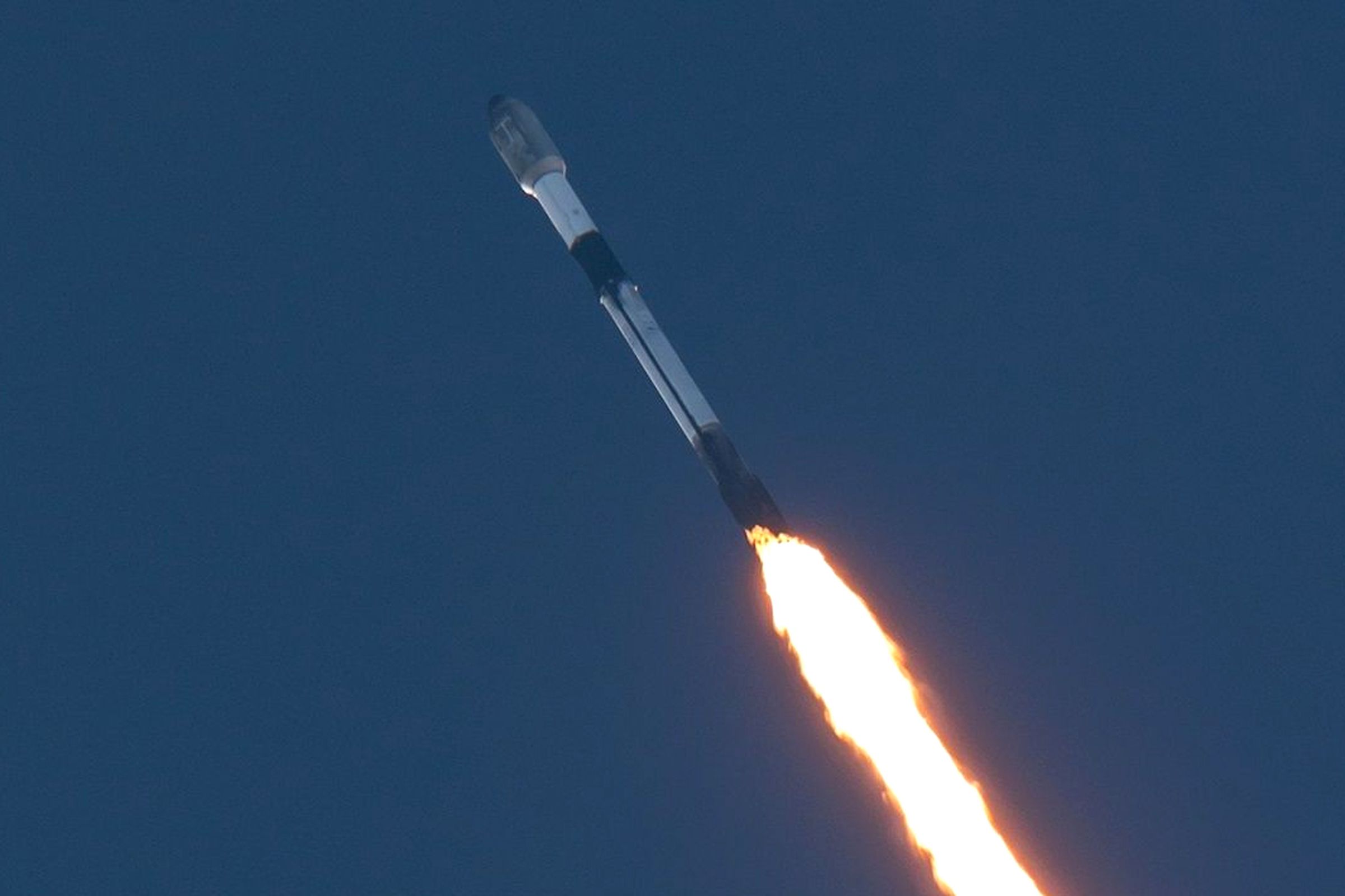 A SpaceX Falcon 9 rocket in flight.