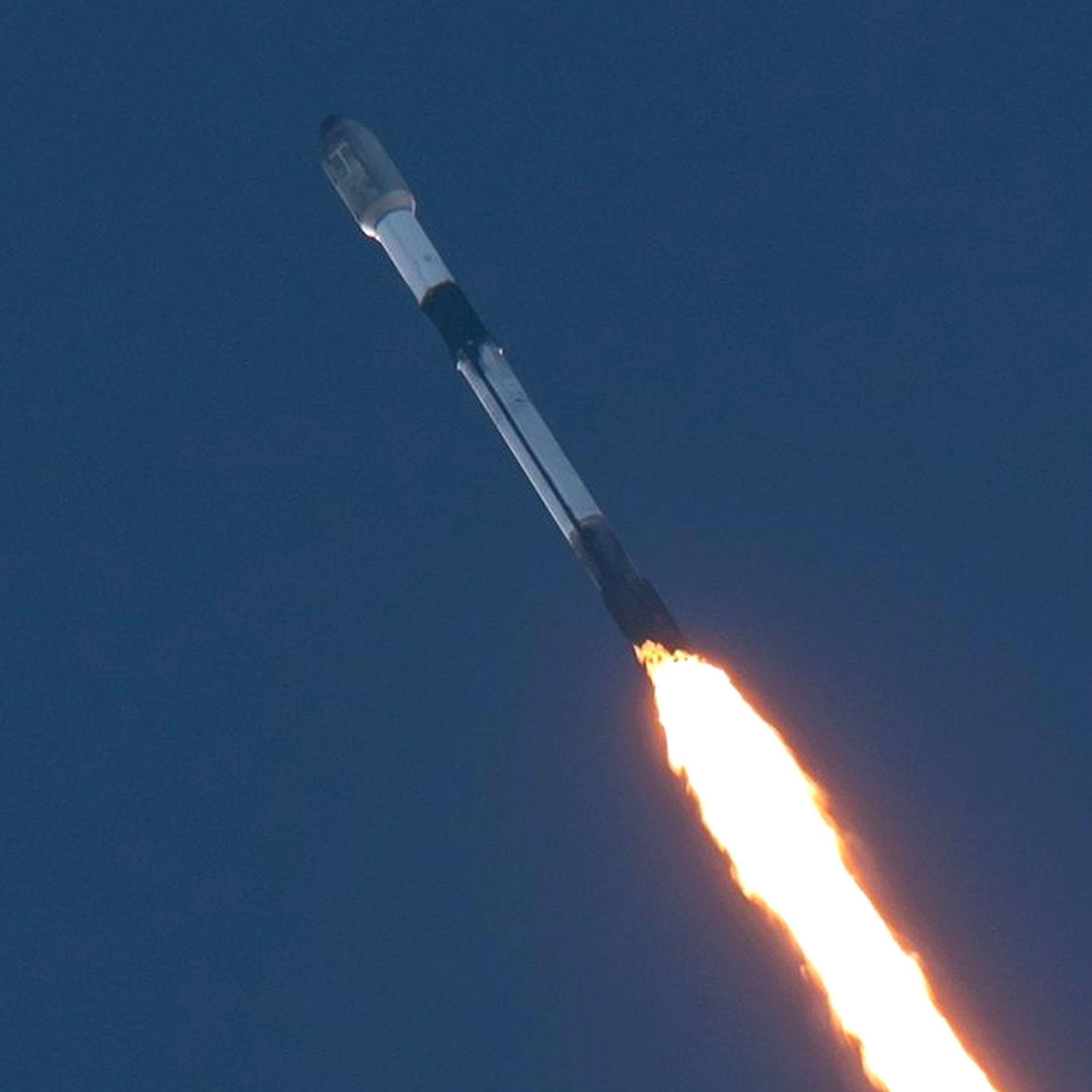 A SpaceX Falcon 9 rocket in flight.