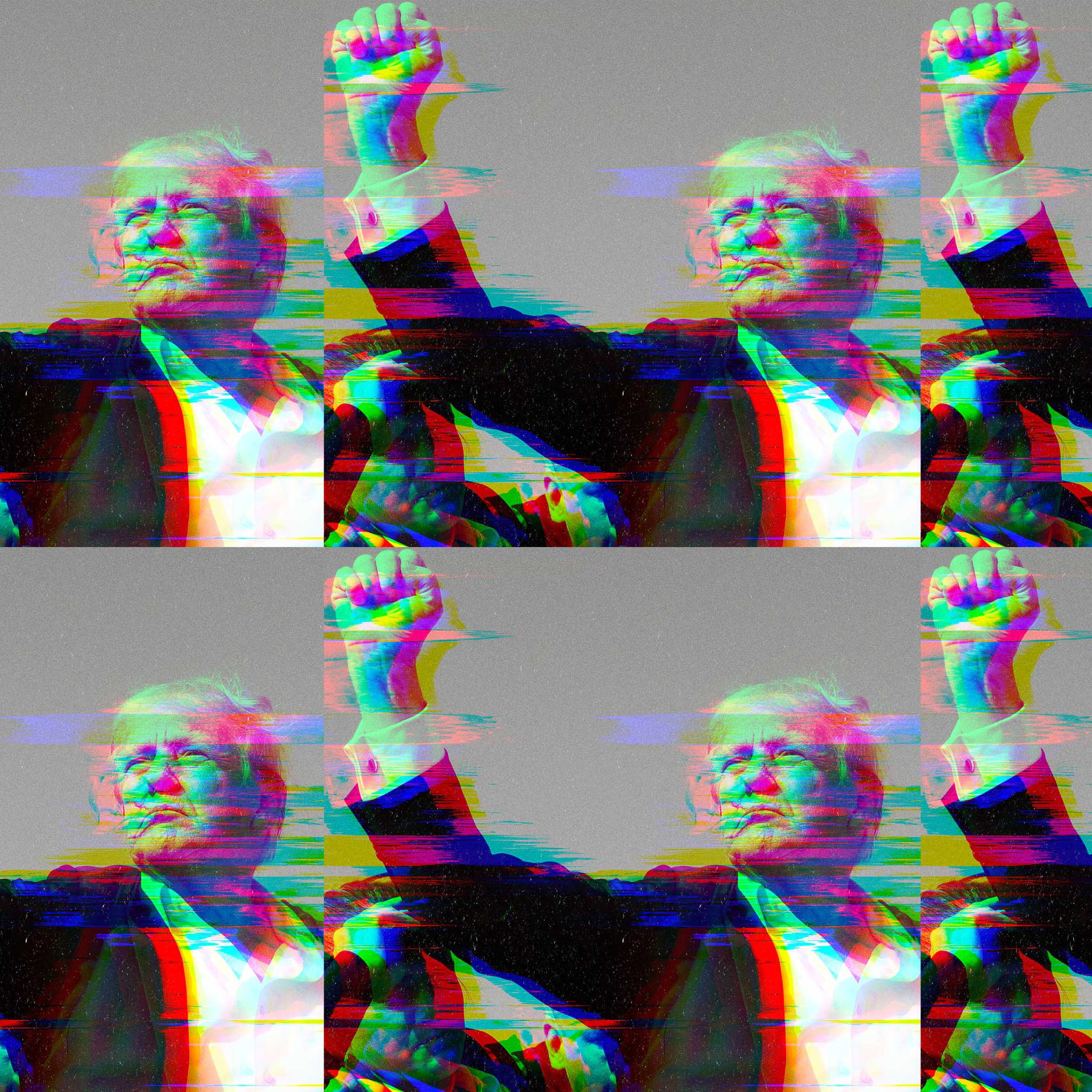 A glitching image of Donald Trump