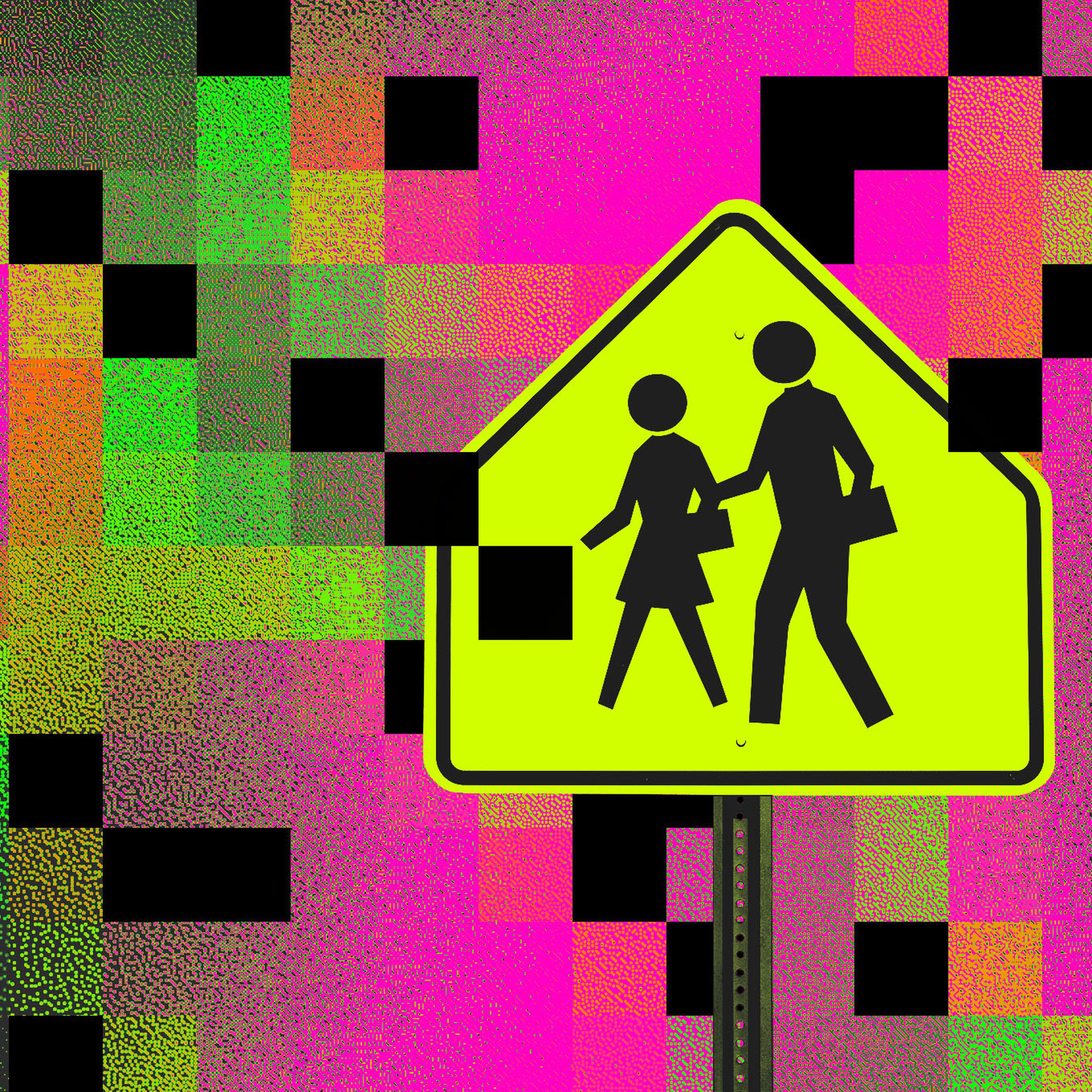 Graphic photo illustration of a school crossing sign.