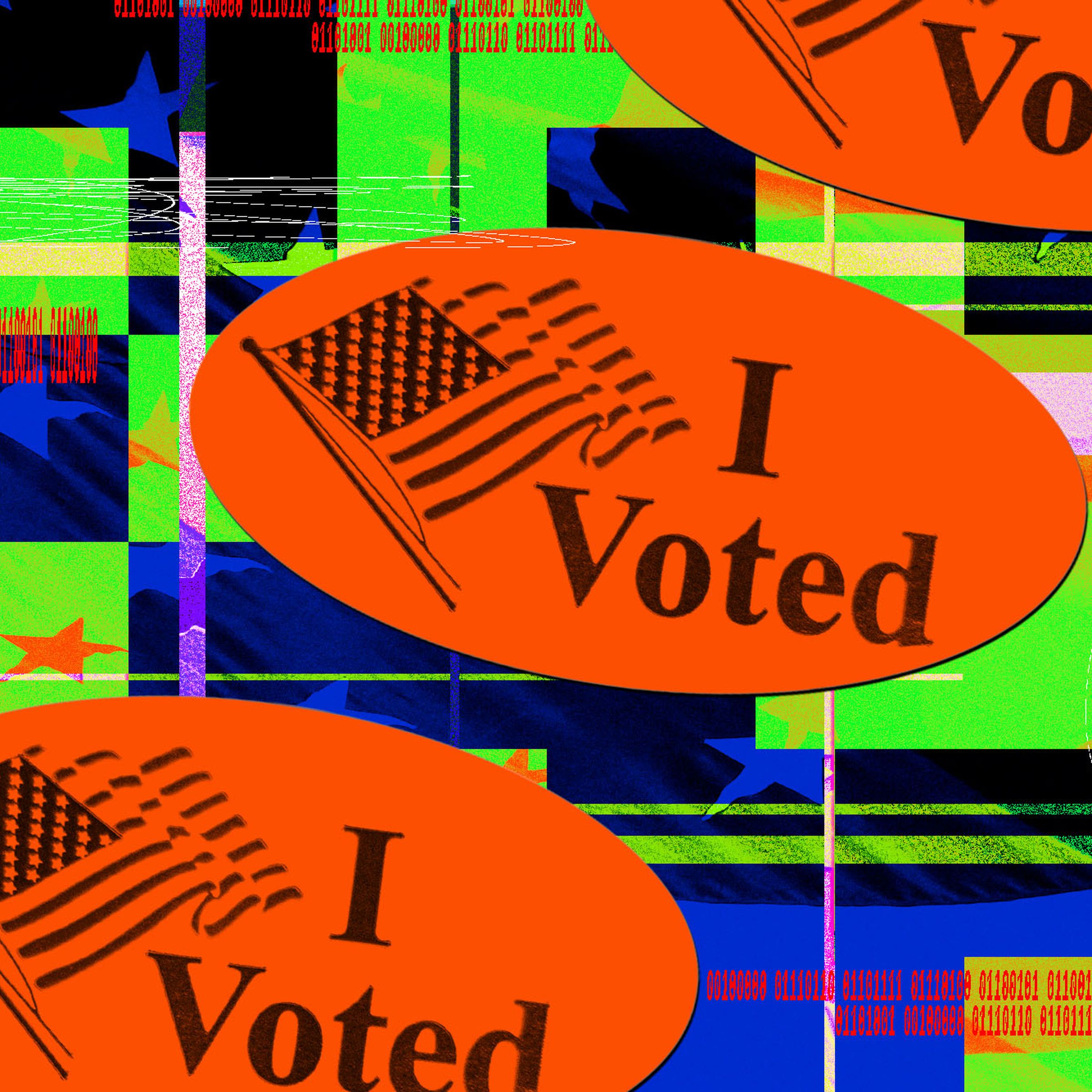 Graphic photo illustration of “I Voted” stickers.