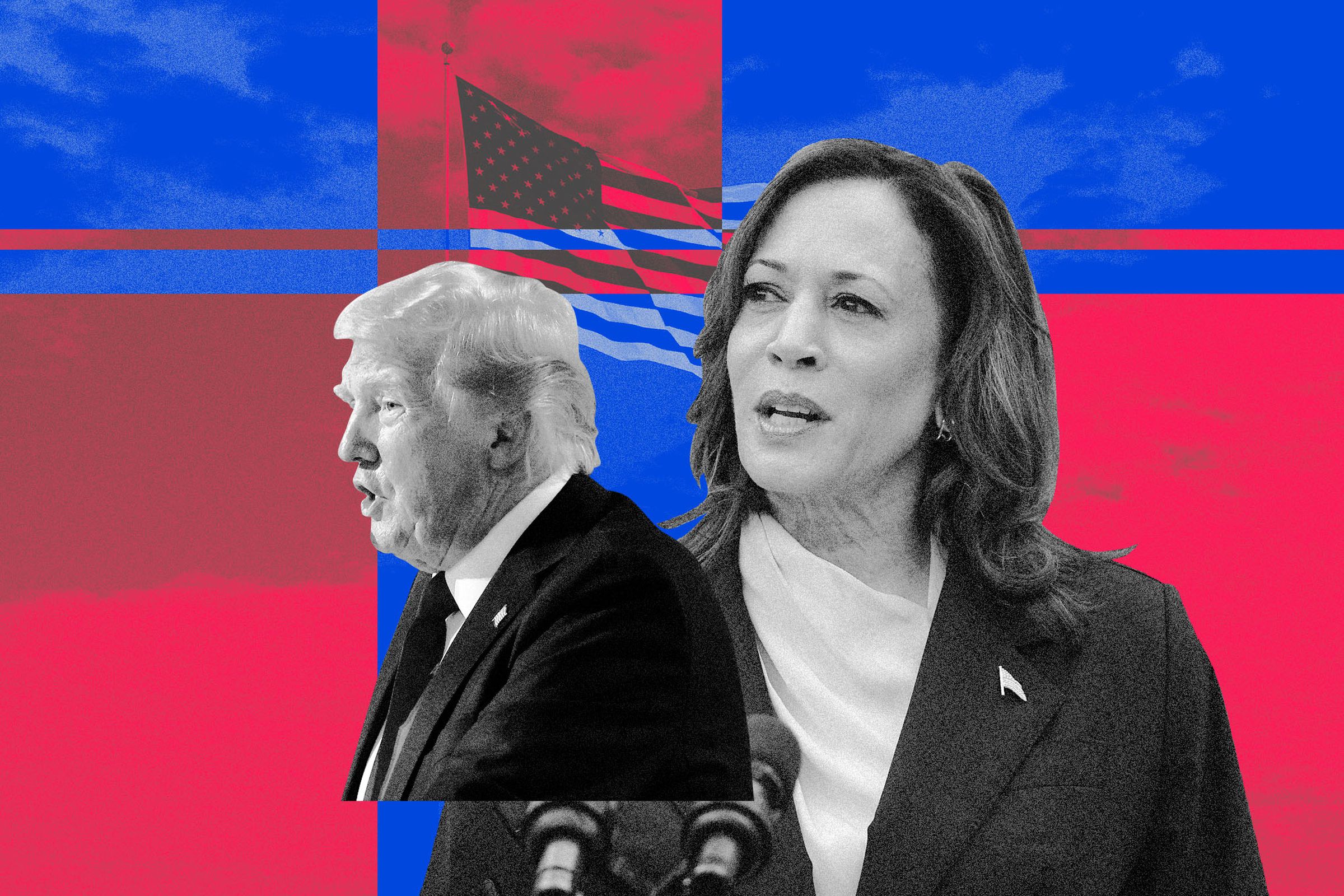 Photo collage of former President Trump and Vice President Kamala Harris.