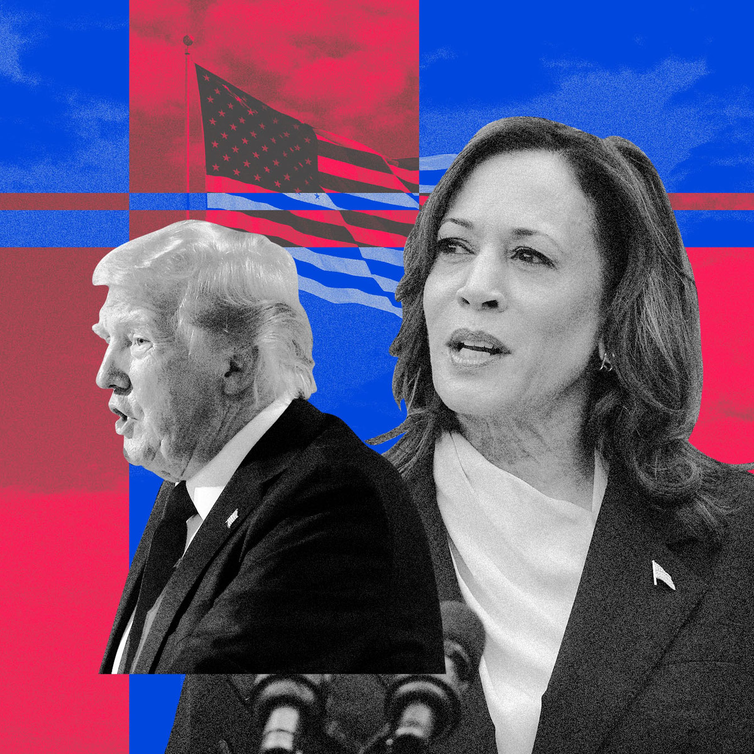 Photo collage of former President Trump and Vice President Kamala Harris.