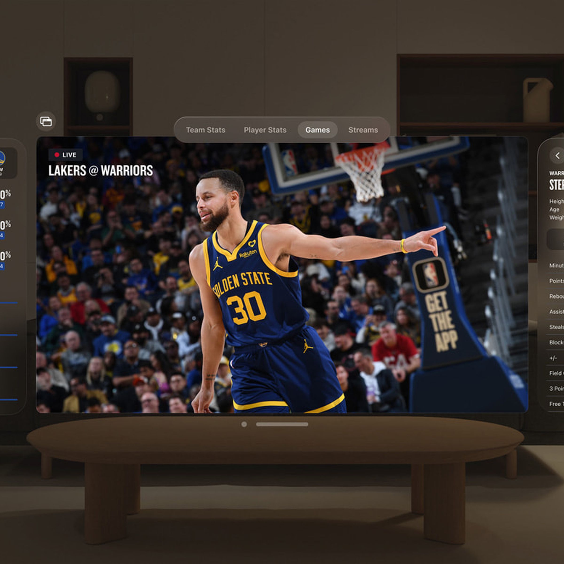 An image showing someone using the NBA app on the Vision Pro