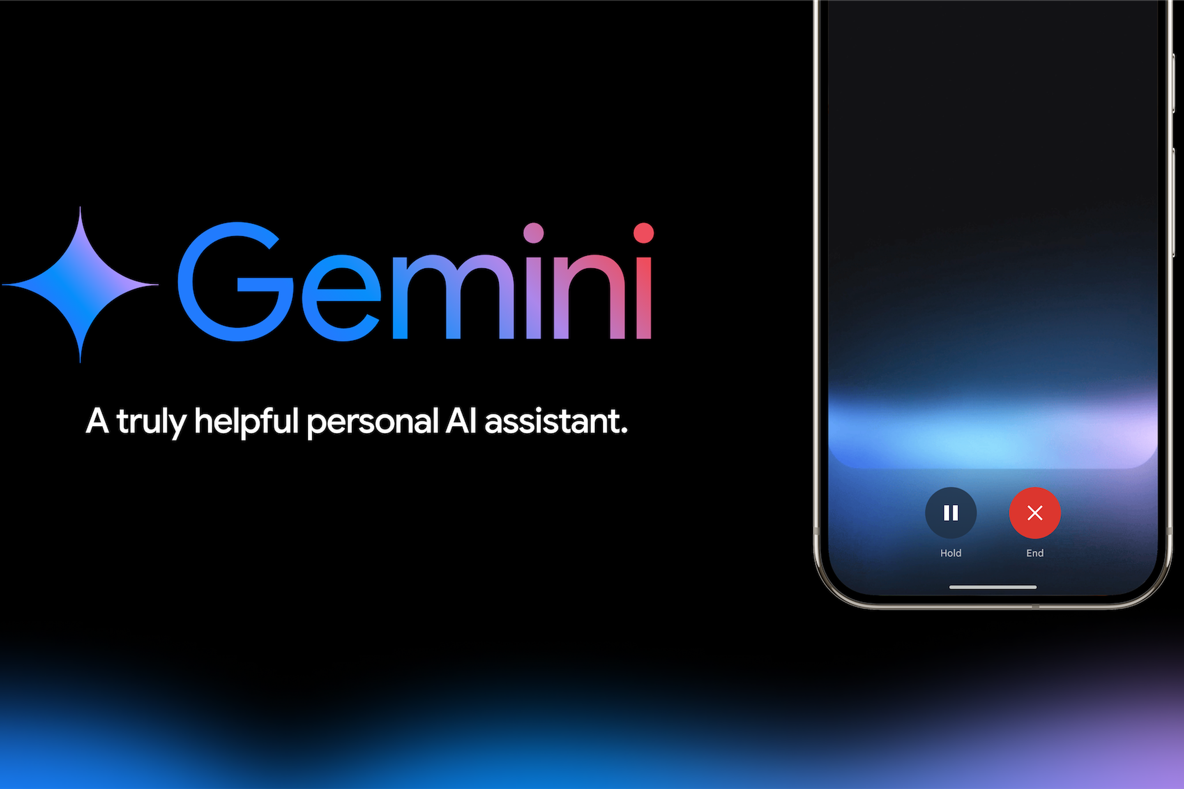 A Gemini logo with Gemini Live screen on a phone next to it.